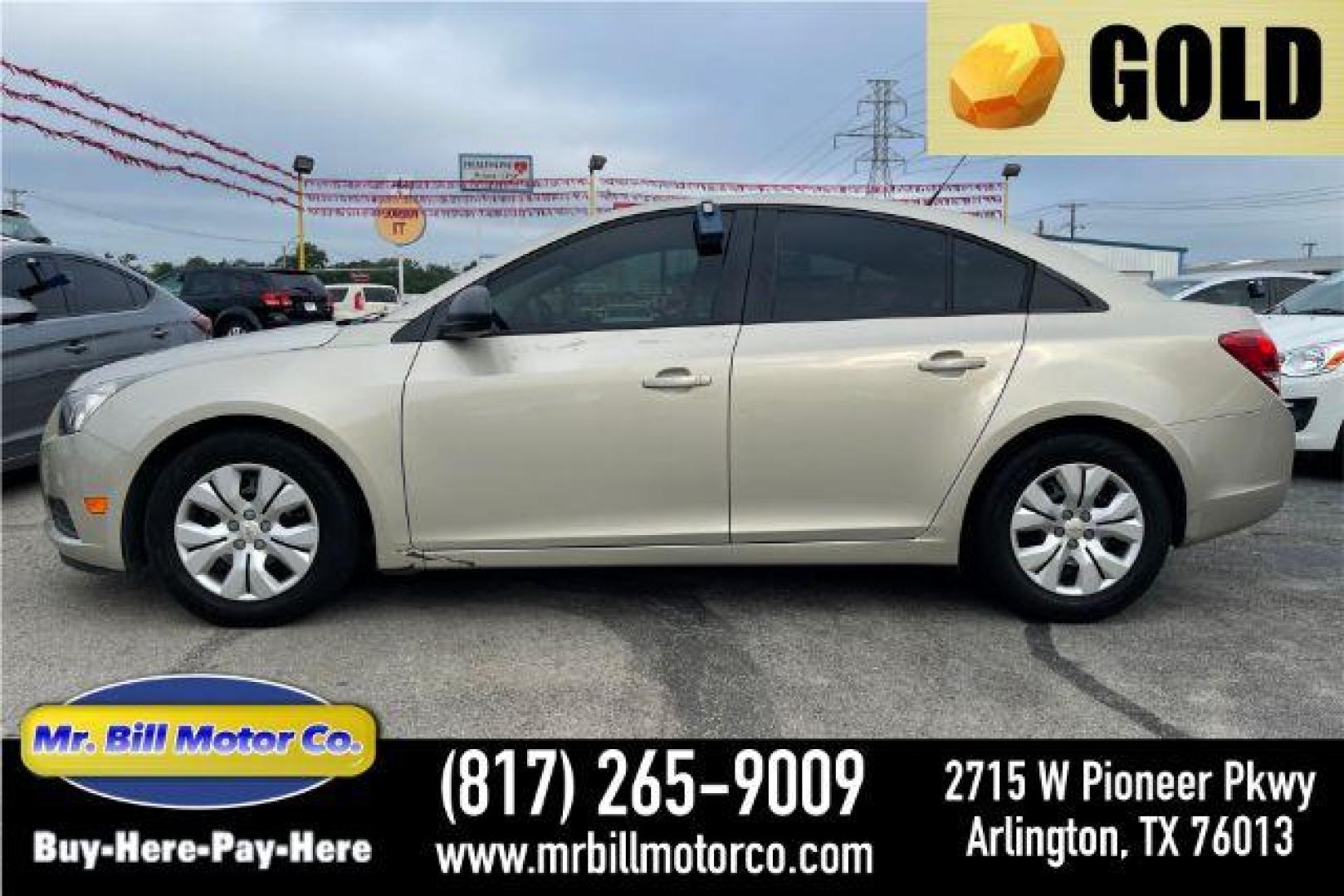 2014 GOLD Chevrolet Cruze LS Auto (1G1PA5SH6E7) with an 1.8L L4 DOHC 16V FFV engine, 6-Speed Automatic transmission, located at 2715 W Pioneer Pkwy, Arlington, TX, 76013, (817) 265-9009, 32.710262, -97.153236 - Photo#0