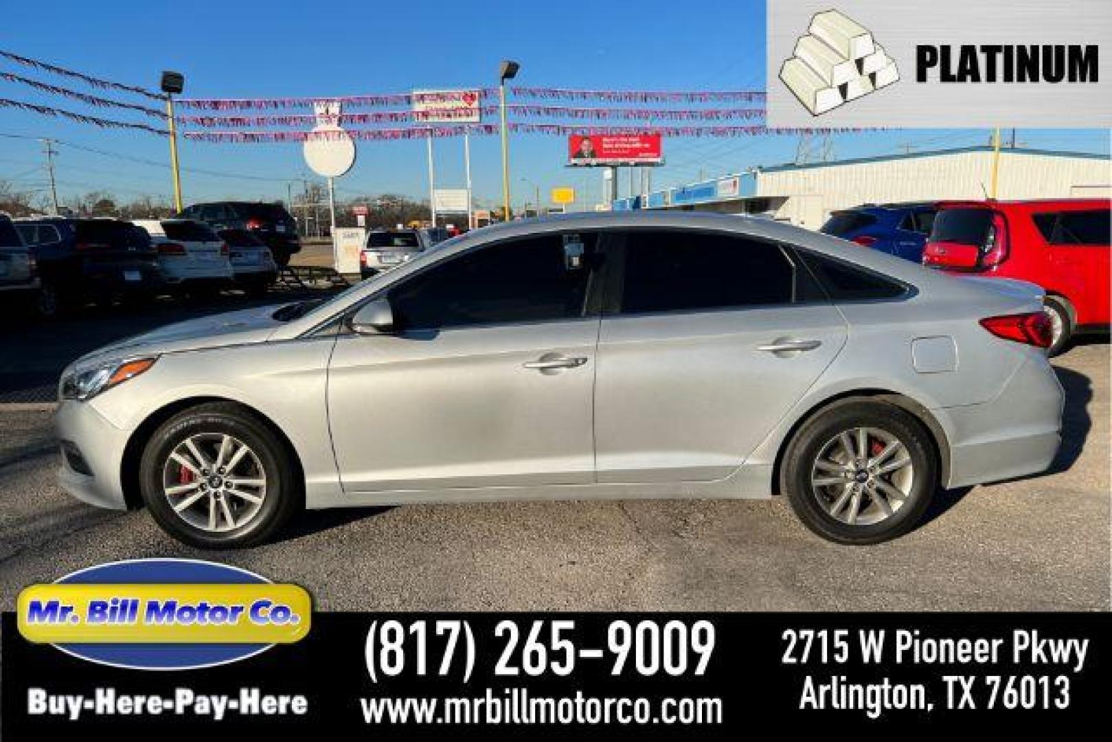 2015 SILVER Hyundai Sonata SE (5NPE24AF0FH) with an 2.4L L4 DOHC 16V engine, 7-Speed Automatic transmission, located at 2715 W Pioneer Pkwy, Arlington, TX, 76013, (817) 265-9009, 32.710262, -97.153236 - Photo#0