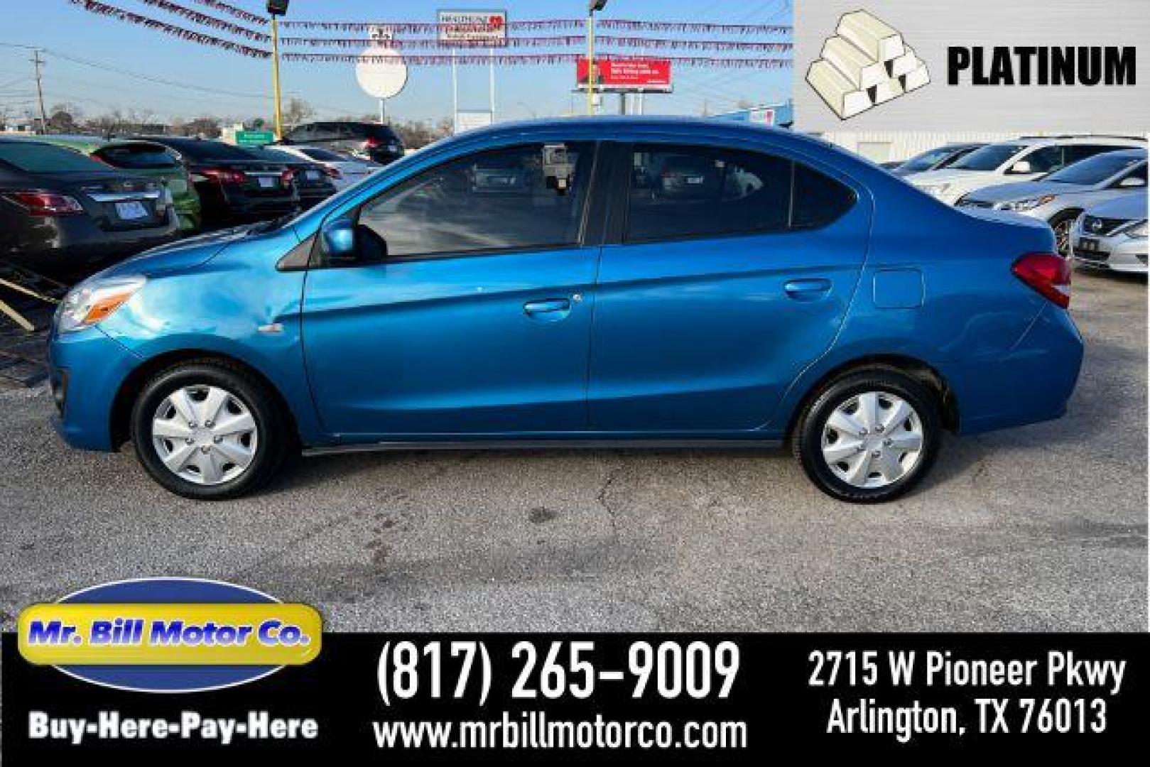 2019 BLUE Mitsubishi Mirage G4 ES CVT (ML32F3FJ6KH) with an 1.2L L3 DOHC engine, Continuously Variabl transmission, located at 2715 W Pioneer Pkwy, Arlington, TX, 76013, (817) 265-9009, 32.710262, -97.153236 - Photo#0