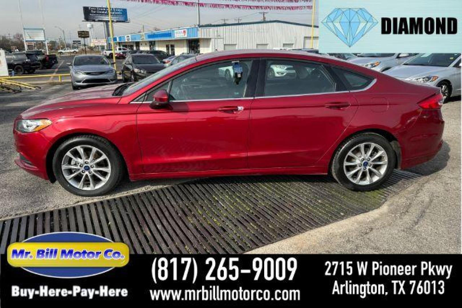 2017 RED Ford FUS SE (3FA6P0HD0HR) with an 1.5L L4 DOHC 16V engine, 6-Speed Automatic transmission, located at 2715 W Pioneer Pkwy, Arlington, TX, 76013, (817) 265-9009, 32.710262, -97.153236 - Photo#0