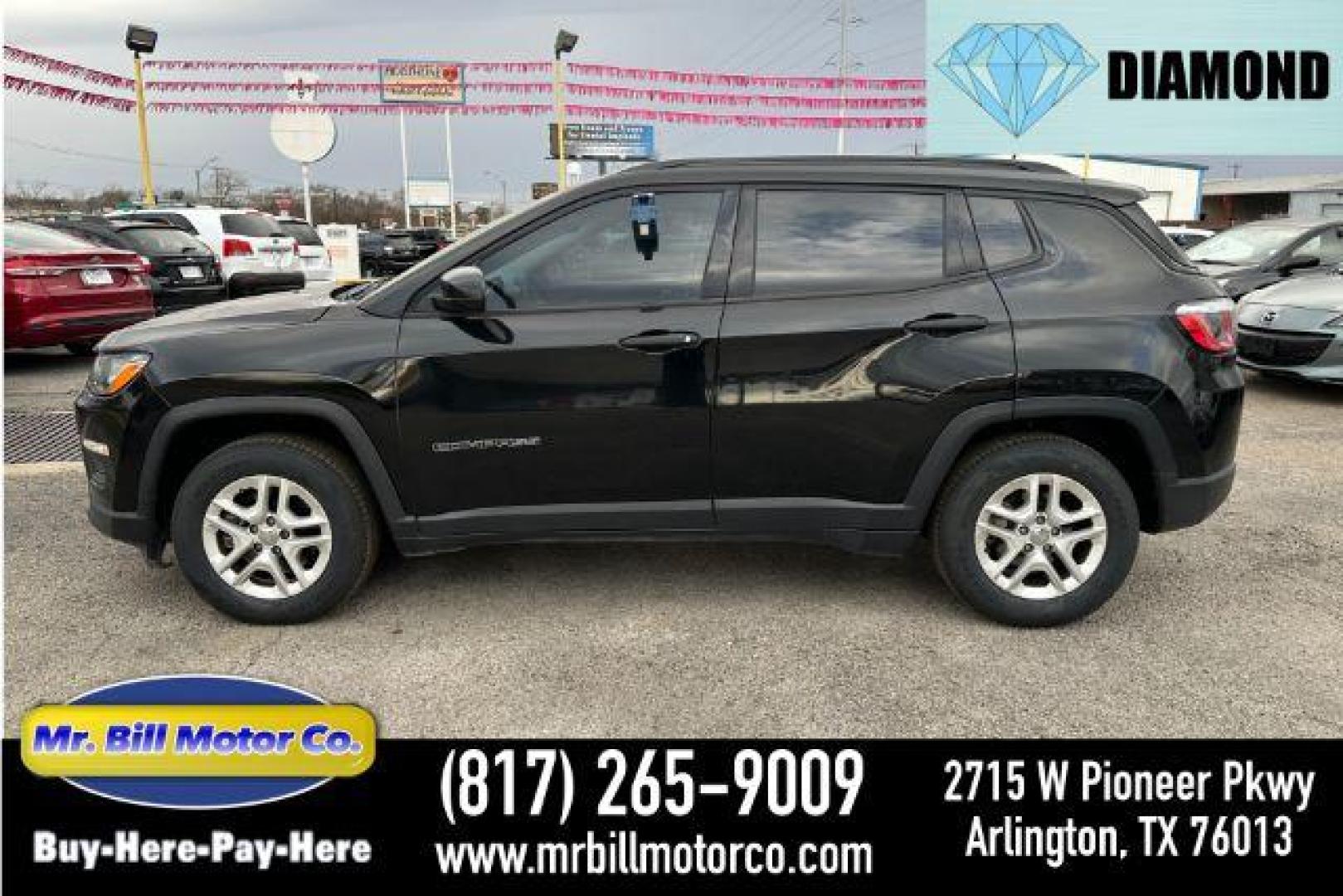 2017 BLACK Jeep Compass Sport FWD (3C4NJCAB7HT) with an 2.4L L4 DOHC 16V engine, located at 2715 W Pioneer Pkwy, Arlington, TX, 76013, (817) 265-9009, 32.710262, -97.153236 - Photo#0