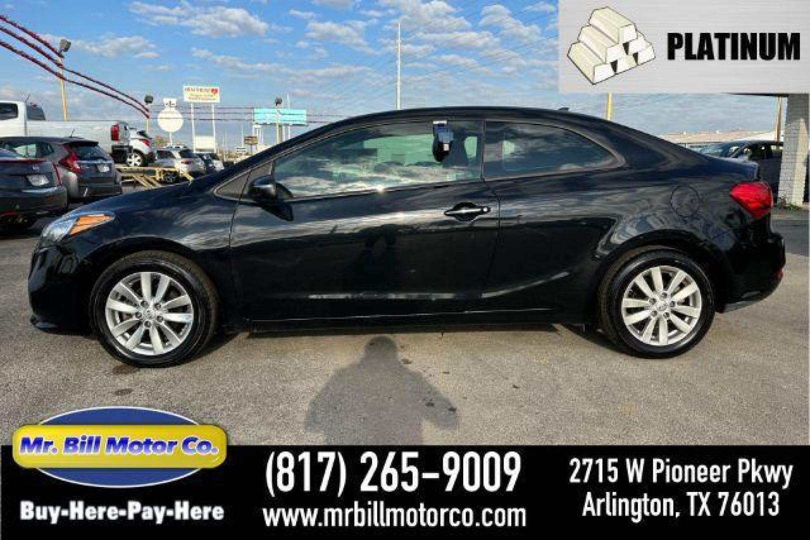 2015 BLACK Kia Forte Koup EX (KNAFX6A8XF5) with an 2.0L L4 DOHC 16V engine, 6-Speed Automatic transmission, located at 2715 W Pioneer Pkwy, Arlington, TX, 76013, (817) 265-9009, 32.710262, -97.153236 - Photo#0