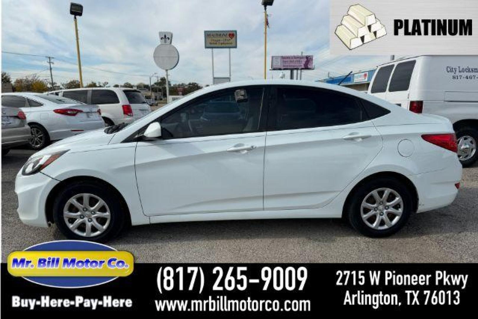 2014 WHITE Hyundai Accent GLS 4-Door (KMHCT4AEXEU) with an 1.6L L4 DOHC 16V engine, located at 2715 W Pioneer Pkwy, Arlington, TX, 76013, (817) 265-9009, 32.710262, -97.153236 - Photo#0