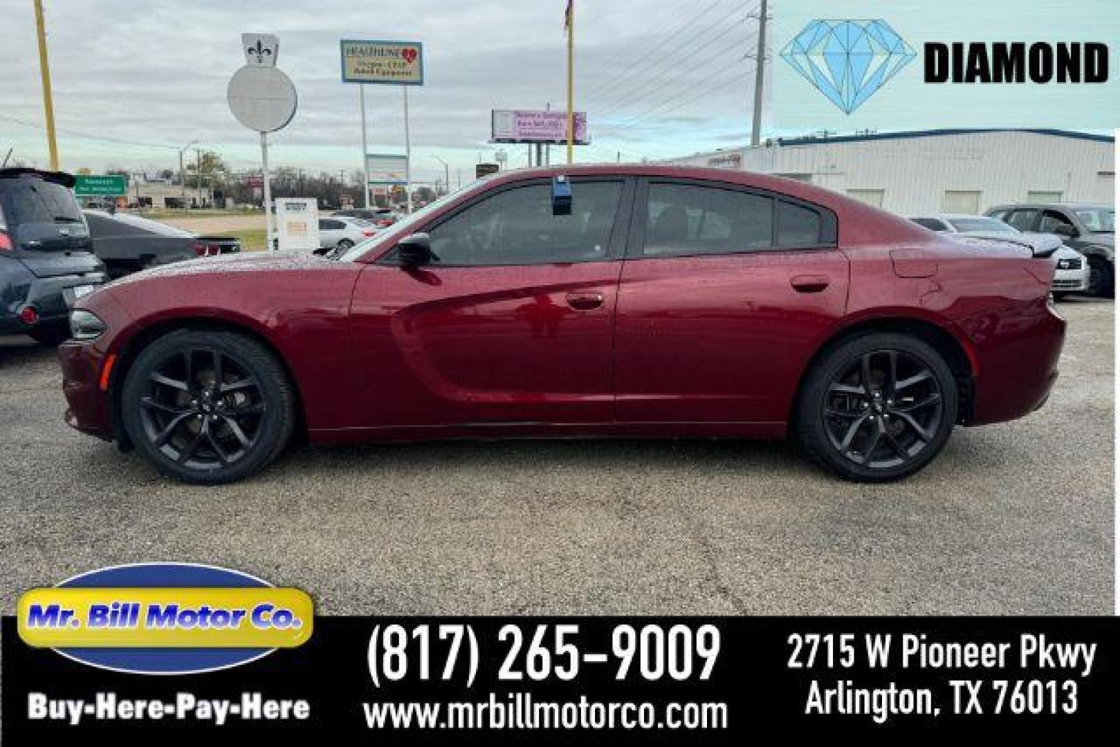 2019 MAROON Dodge Charger SXT (2C3CDXBG2KH) with an 3.6L V6 DOHC 24V engine, 8-Speed Automatic transmission, located at 2715 W Pioneer Pkwy, Arlington, TX, 76013, (817) 265-9009, 32.710262, -97.153236 - Photo#0