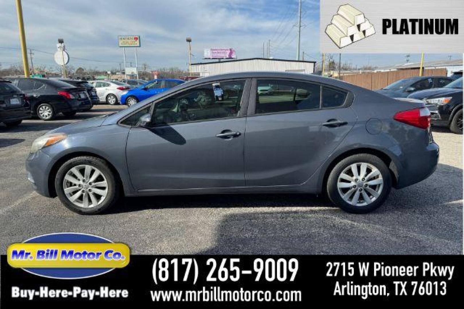 2014 GRAY Kia Forte EX (KNAFX4A65E5) with an 1.8L L4 DOHC 16V engine, 6-Speed Automatic transmission, located at 2715 W Pioneer Pkwy, Arlington, TX, 76013, (817) 265-9009, 32.710262, -97.153236 - Photo#0