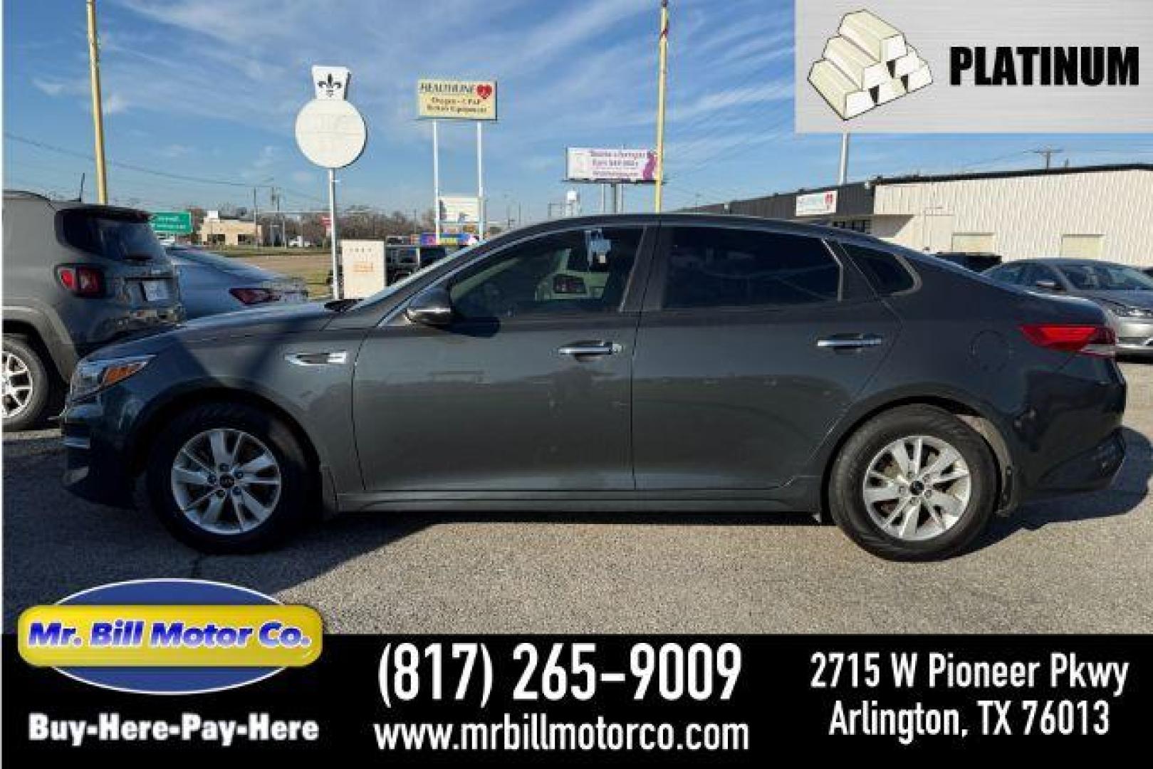 2016 GRAY Kia Optima LX (KNAGT4L35G5) with an 2.4L L4 DOHC 16V engine, 6-Speed Automatic transmission, located at 2715 W Pioneer Pkwy, Arlington, TX, 76013, (817) 265-9009, 32.710262, -97.153236 - Photo#0