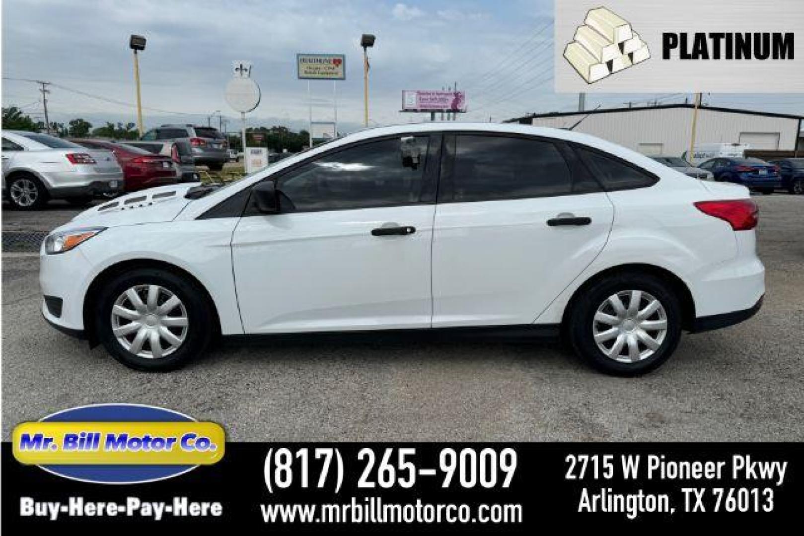 2018 WHITE Ford Focus S Sedan (1FADP3E2XJL) with an 2.0L L4 DOHC 16V engine, stand transmission, located at 2715 W Pioneer Pkwy, Arlington, TX, 76013, (817) 265-9009, 32.710262, -97.153236 - Photo#0