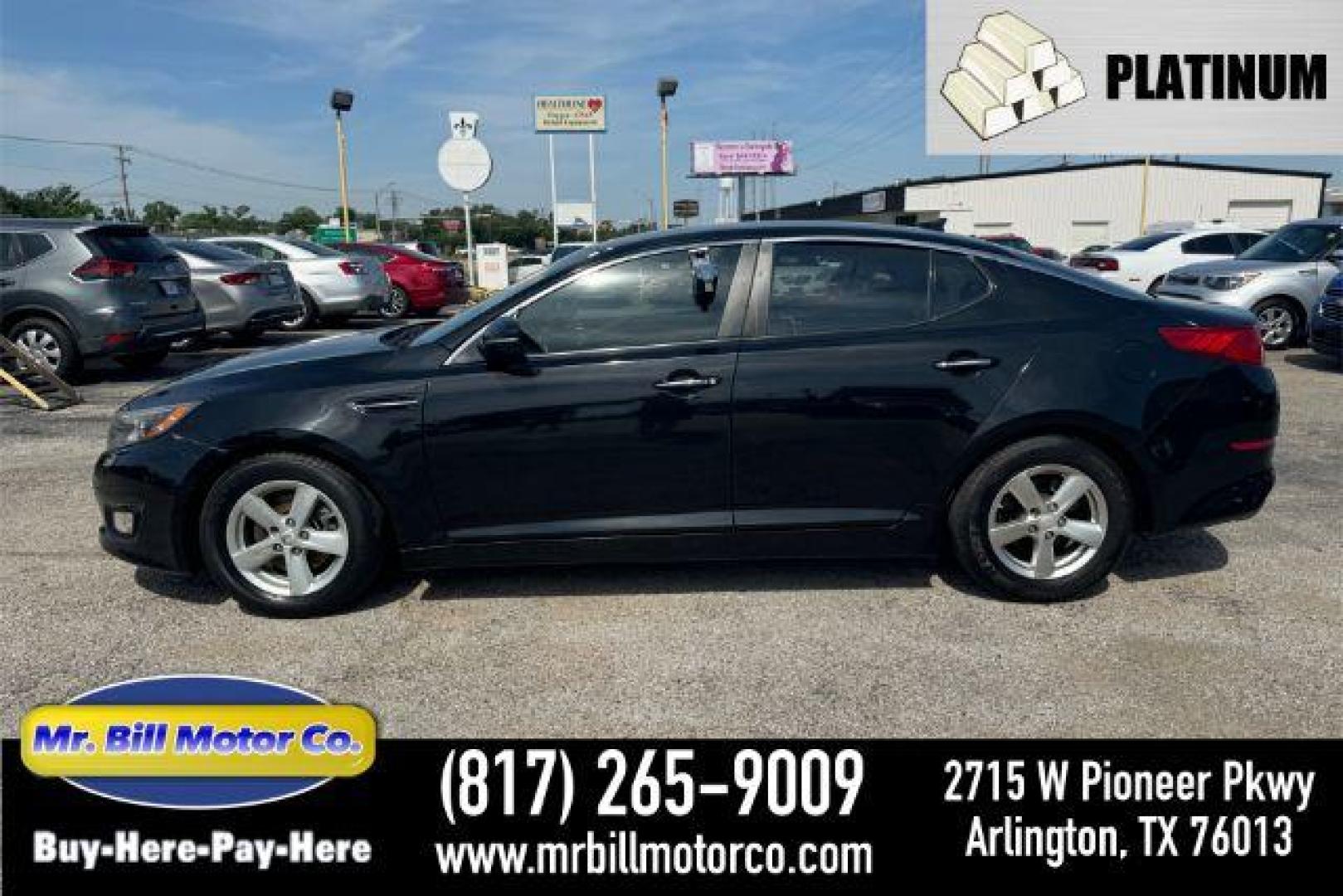 2015 BLACK Kia Optima LX (KNAGM4A70F5) with an 2.4L L4 DOHC 16V engine, 6-Speed Automatic transmission, located at 2715 W Pioneer Pkwy, Arlington, TX, 76013, (817) 265-9009, 32.710262, -97.153236 - Photo#0