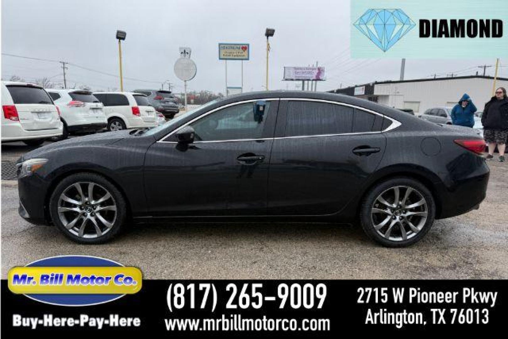 2016 BLACK Mazda Mazda6 i Grand Touring (JM1GJ1W52G1) with an 2.5L L4 DOHC 16V engine, 6-Speed Automatic transmission, located at 2715 W Pioneer Pkwy, Arlington, TX, 76013, (817) 265-9009, 32.710262, -97.153236 - Photo#0